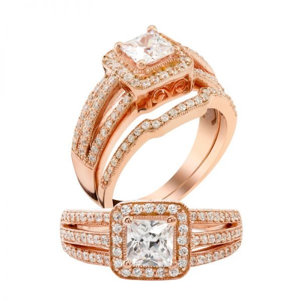 18 Kt Rose gold diamond ring and wedding ring
