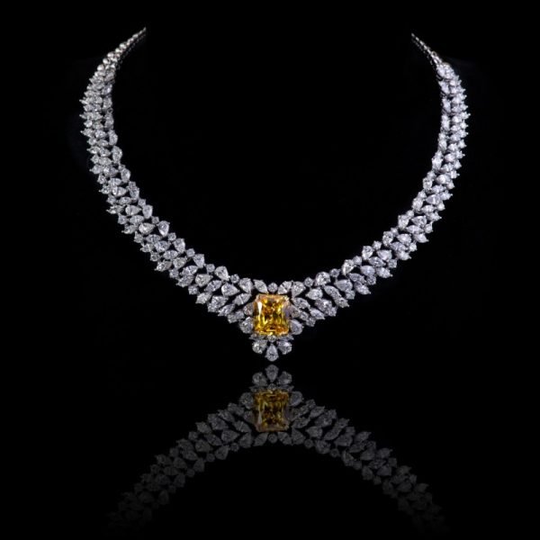 Fancy Intense & Three Row Diamond Necklace