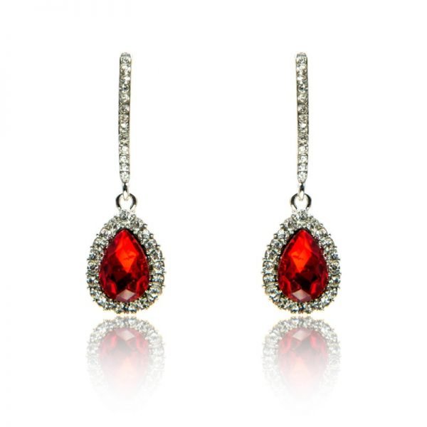 Pear Shape Ruby Earrings With Round Diamonds